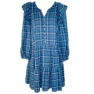 NEW Madewell Blue Plaid Drop Waist Dress Sz XXS Bin B